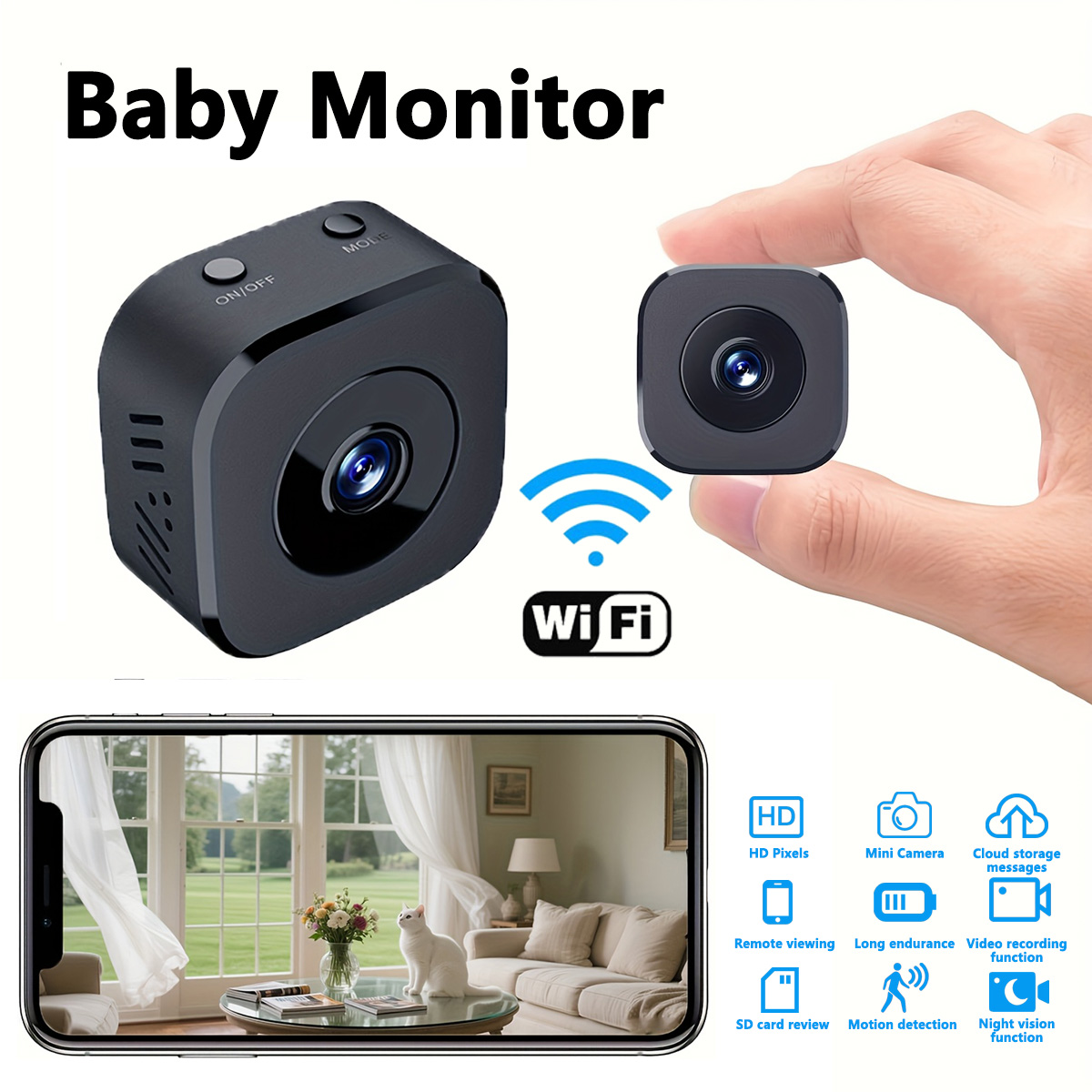 Baby Monitor Sensor - 1080P HD 미니 WiFi 카메라 실내